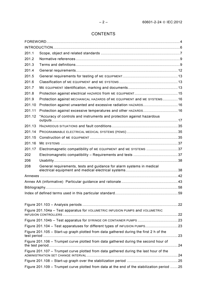IEC 60601-2-24:2012 IEC 60601-2-24:2012 - Medical electrical equipment - Part 2-24: Particular requirements for the basic safety and essential performance of infusion pumps and controllers
Released:10/19/2012 - Page 4 preview