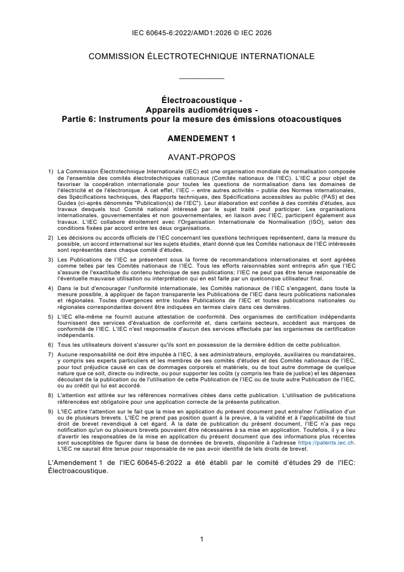 IEC 60645-6:2022/AMD1:2026 iec60645-6-amd1{ed2.0}fr - Amendement 1 - Électroacoustique - Appareils audiométriques - Partie 6: Instruments pour la mesure des émissions otoacoustiques - Page 3 preview