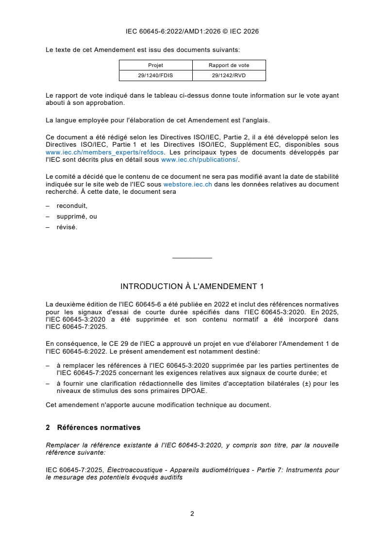 IEC 60645-6:2022/AMD1:2026 iec60645-6-amd1{ed2.0}fr - Amendement 1 - Électroacoustique - Appareils audiométriques - Partie 6: Instruments pour la mesure des émissions otoacoustiques - Page 4 preview