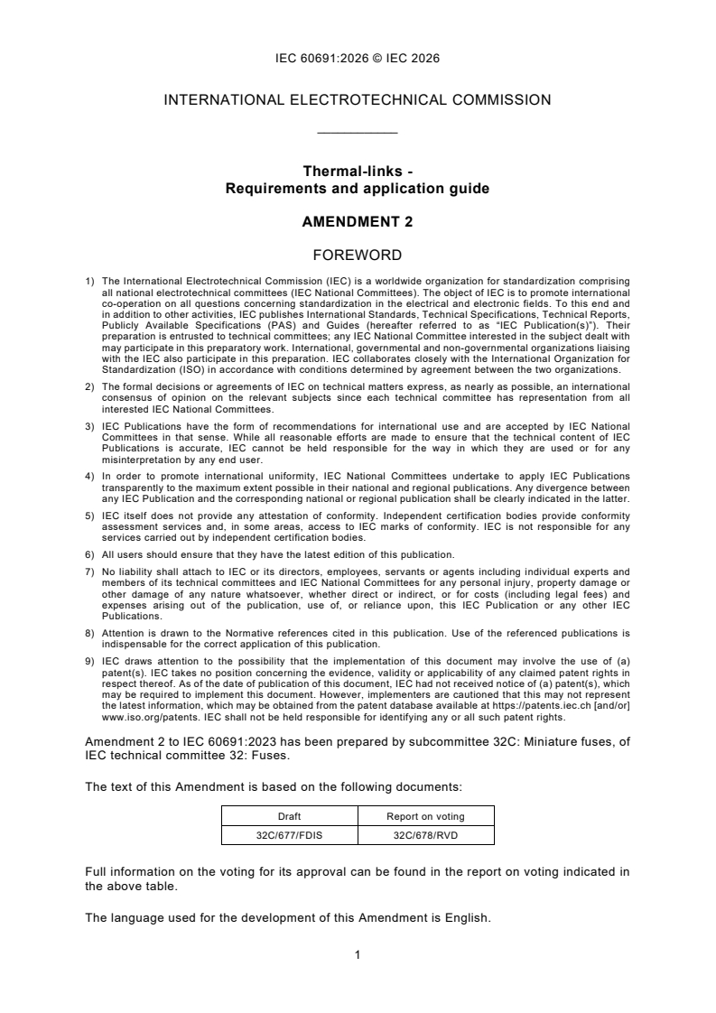 IEC 60691:2023/AMD2:2026 IEC 60691:2023/AMD2:2026 - Amendment 2 - Thermal-links - Requirements and application guide - Page 3 preview