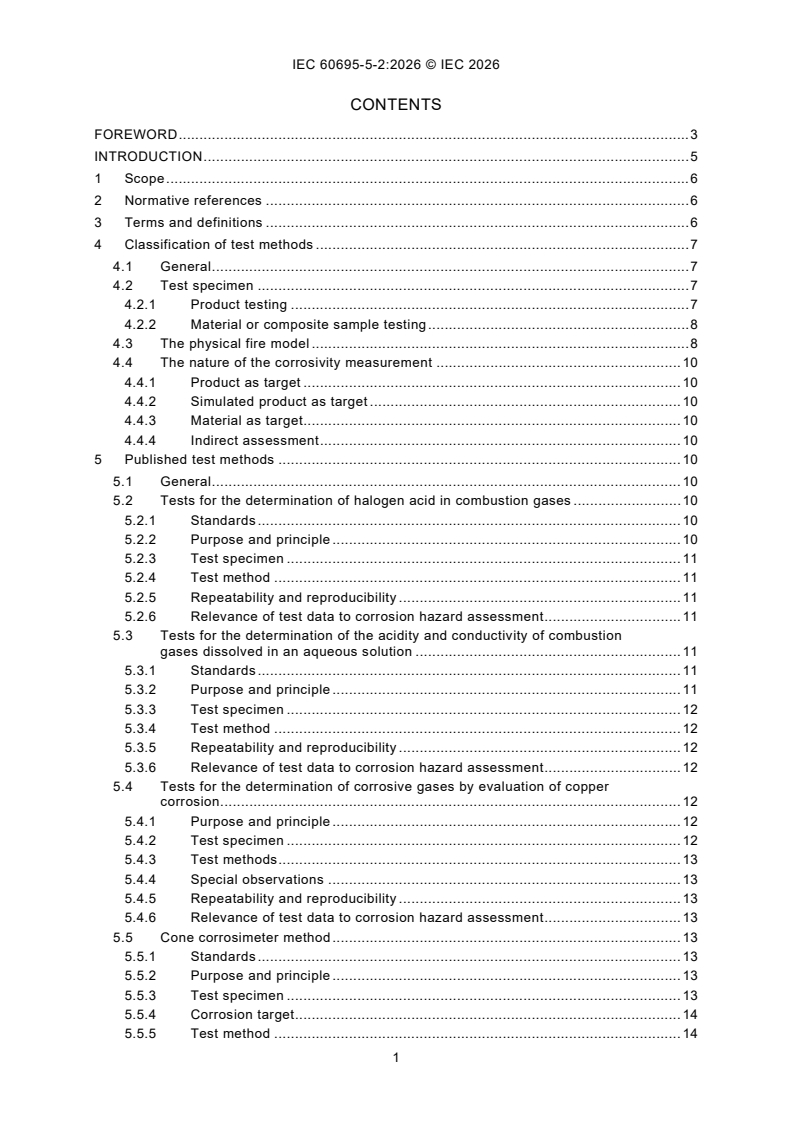 IEC 60695-5-2:2026 iec60695-5-2{ed2.0}en - Fire hazard testing - Part 5-2: Corrosion damage effects of fire effluent - Summary and relevance of test methods - Page 3 preview