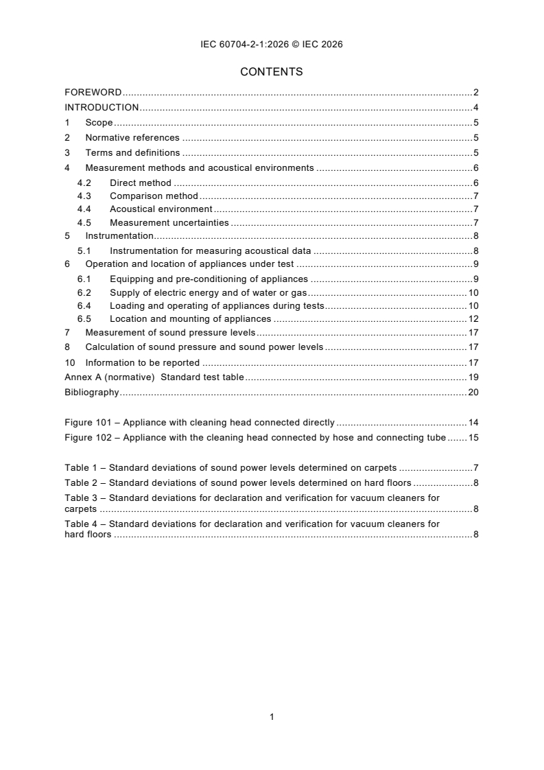 IEC 60704-2-1:2026 iec60704-2-1{ed5.0}en - Household and similar electrical appliances - Test code for the determination of airborne acoustical noise - Part 2-1: Particular requirements for dry vacuum cleaners - Page 3 preview