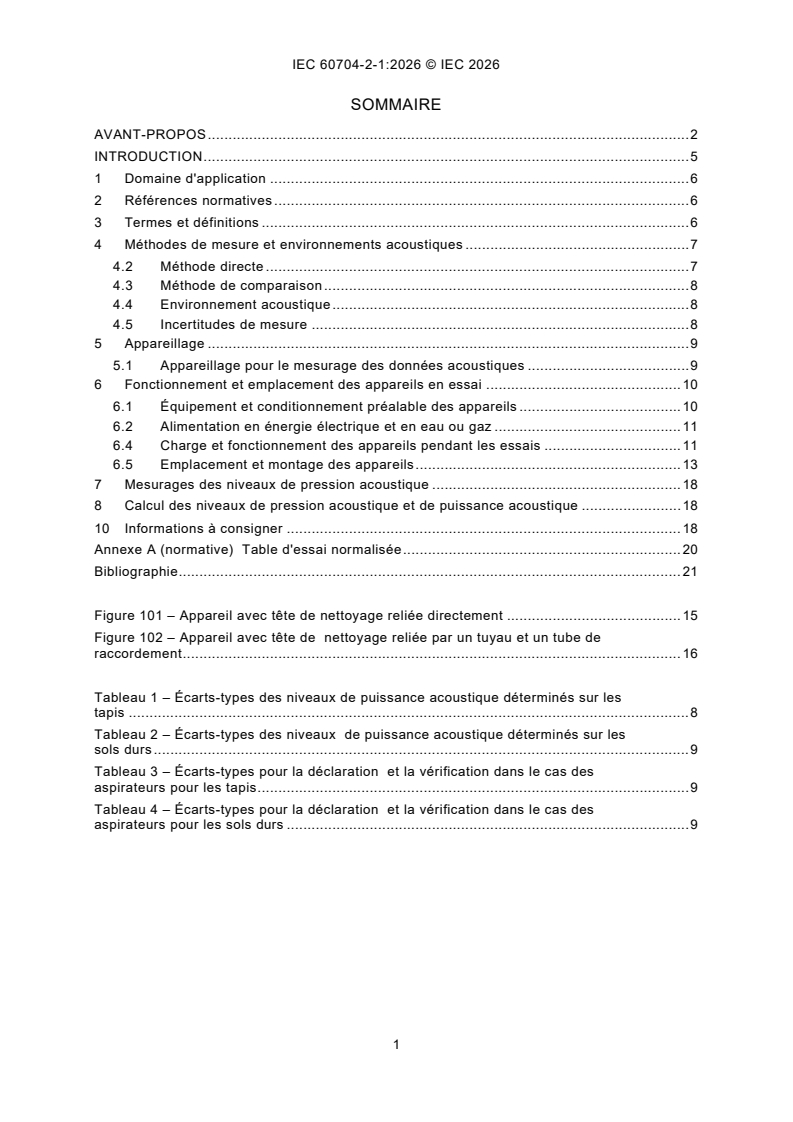 IEC 60704-2-1:2026 iec60704-2-1{ed5.0}fr - Appareils électrodomestiques et analogues - Code d'essai pour la détermination du bruit aérien - Partie 2-1: Exigences particulières pour les aspirateurs à sec - Page 3 preview