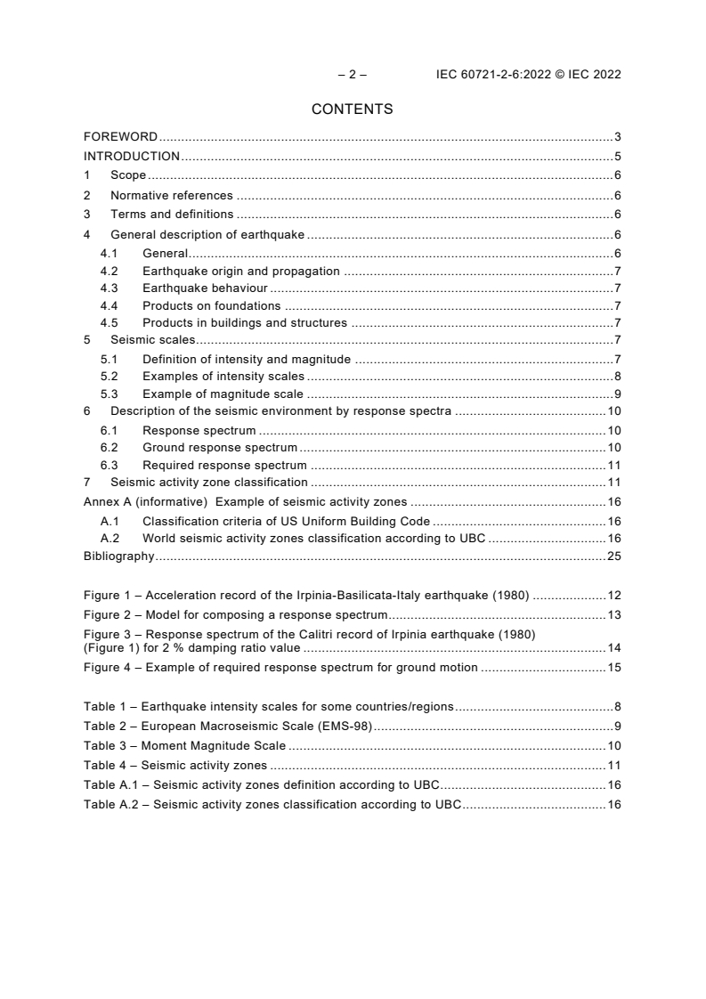 IEC 60721-2-6:2022 IEC 60721-2-6:2022 - Classification of environmental conditions - Part 2-6: Environmental conditions appearing in nature - Earthquake vibration and shock
Released:12/15/2022 - Page 4 preview