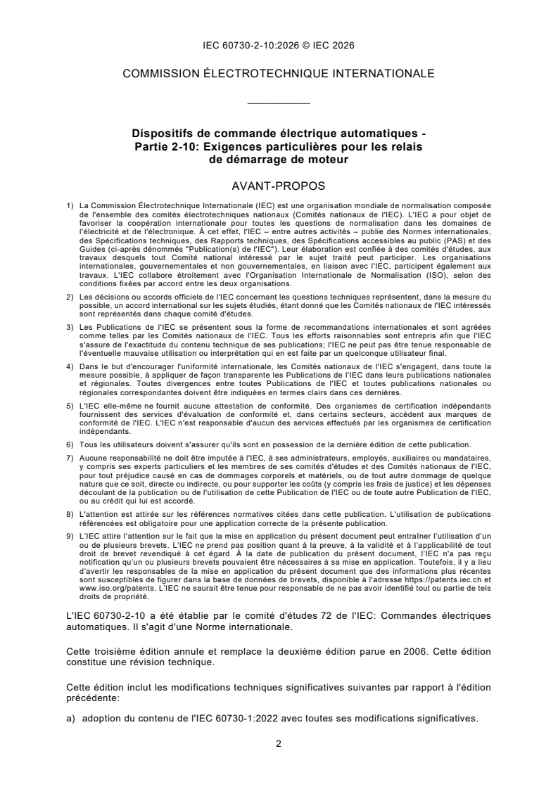 IEC 60730-2-10:2026 IEC 60730-2-10:2026 - Dispositifs de commande électrique automatiques - Partie 2-10: Exigences particulières pour les relais de démarrage de moteur - Page 4 preview