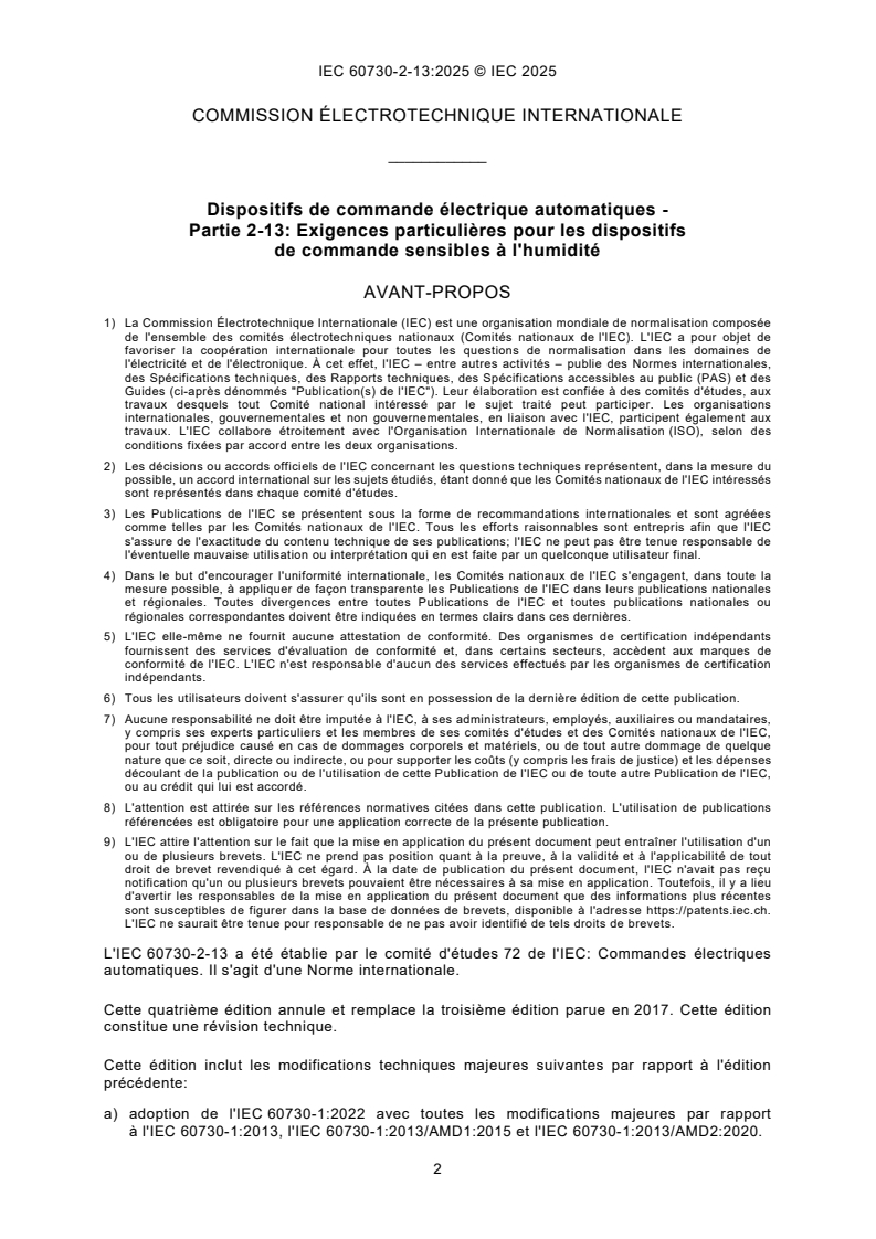 IEC 60730-2-13:2025 IEC 60730-2-13:2025 - Dispositifs de commande électrique automatiques - Partie 2-13: Exigences particulières pour les dispositifs de commande sensibles à l'humidité/19/2025 - Page 4 preview
