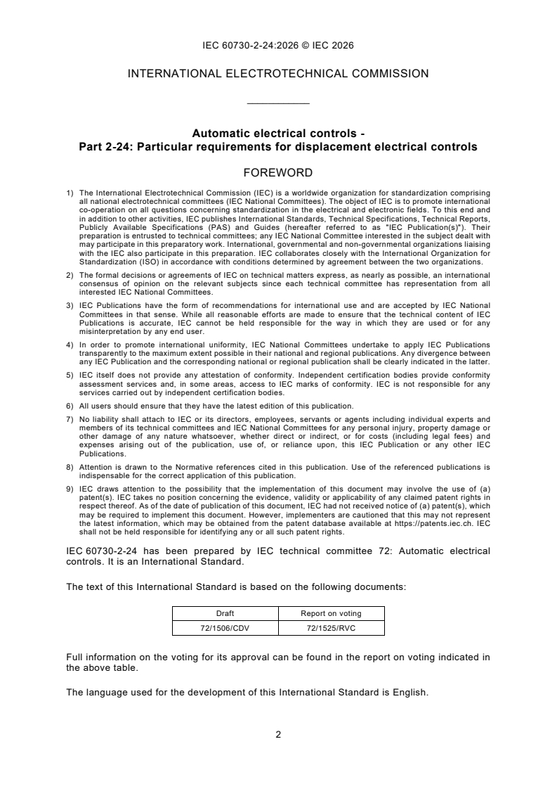 IEC 60730-2-24:2026 IEC 60730-2-24:2026 - Automatic electrical controls - Part 2-24: Particular requirements for displacement electrical controls - Page 4 preview