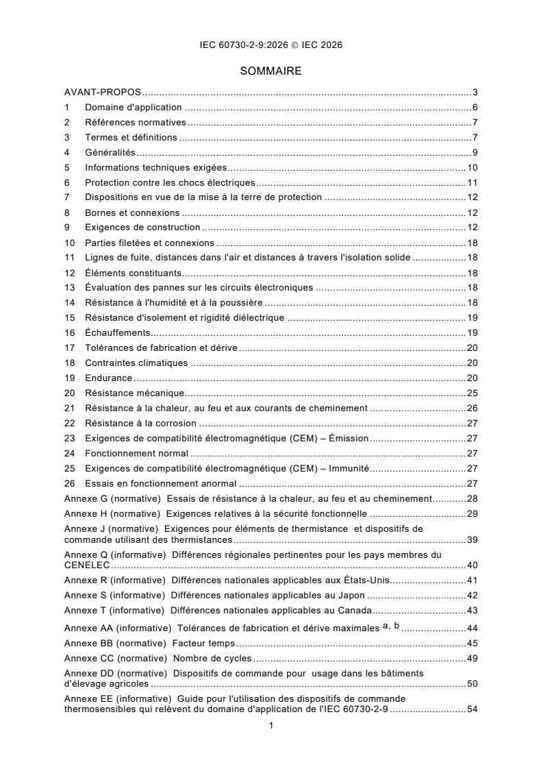 IEC 60730-2-9:2026 iec60730-2-9{ed5.0}fr - Dispositifs de commande électrique automatiques – Partie 2-9: Exigences particulières pour les dispositifs de commande thermosensibles - Page 3 preview