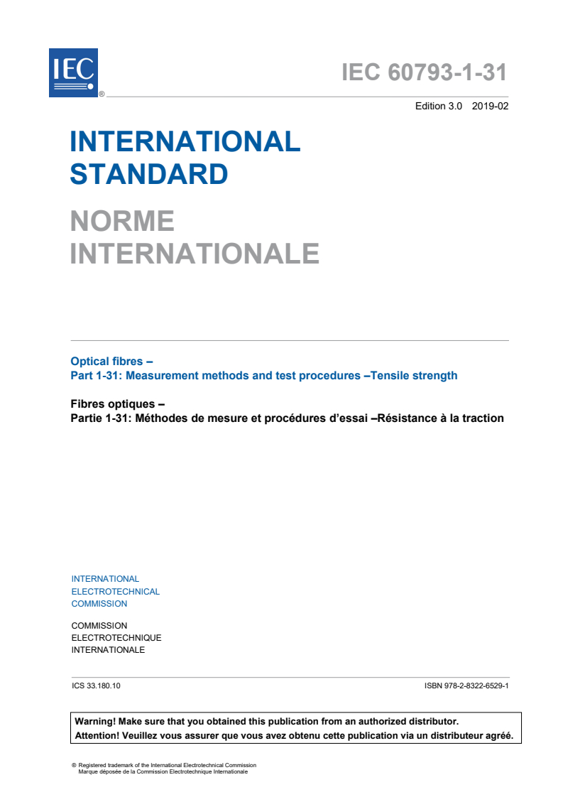 IEC 60793-1-31:2019 IEC 60793-1-31:2019 - Optical fibres - Part 1-31: Measurement methods and test procedures - Tensile strength
Released:2/6/2019 - Page 3 preview