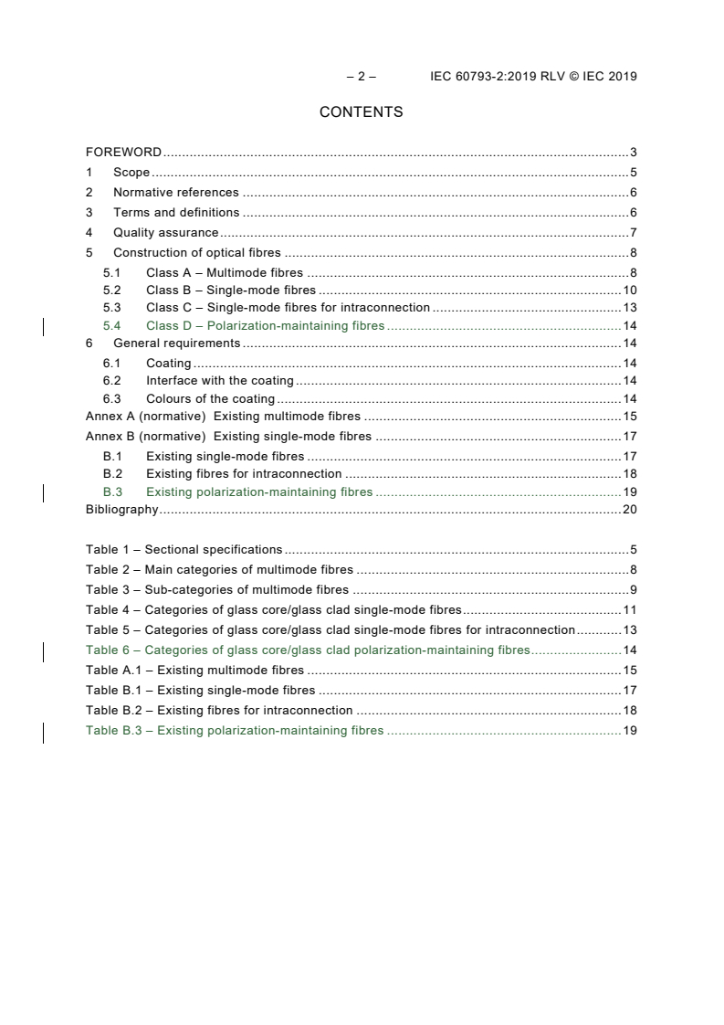 IEC 60793-2:2019 IEC 60793-2:2019 RLV - Optical fibres - Part 2: Product specifications - General
Released:11/15/2019 - Page 4 preview