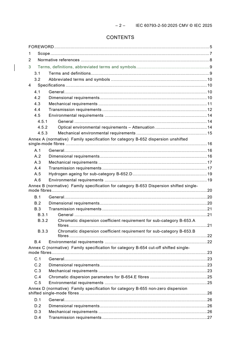IEC 60793-2-50:2025 REDLINE IEC 60793-2-50:2025 CMV - Optical fibres - Part 2-50: Product specifications - Sectional specification for class B single-mode fibres/8/2025 - Page 3 preview