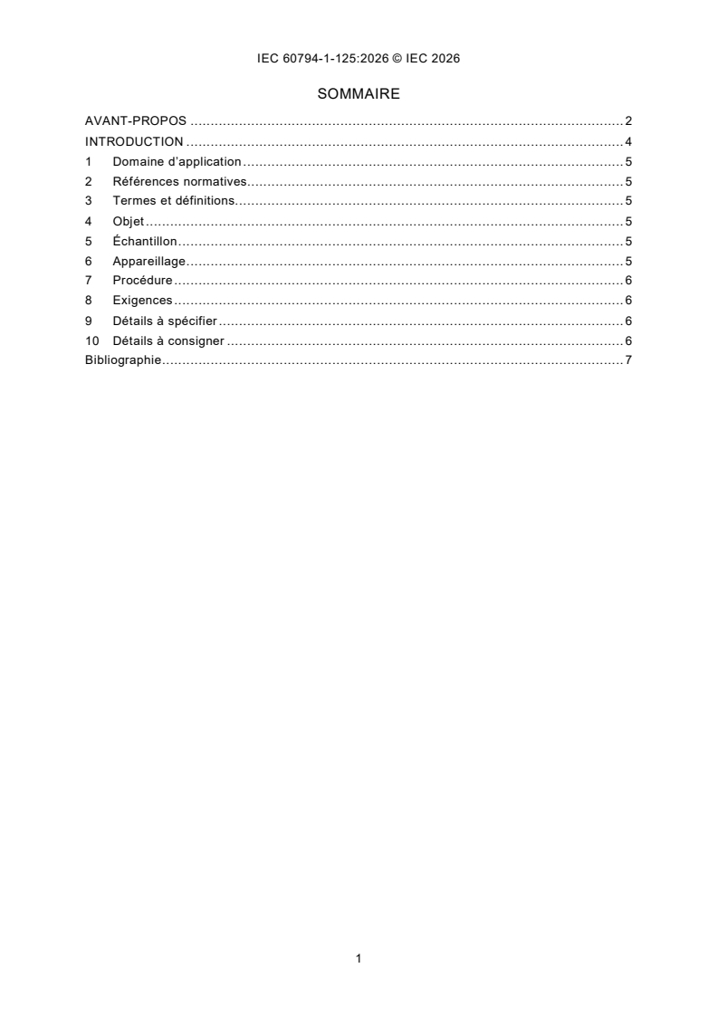 IEC 60794-1-125:2026 iec60794-1-125{ed1.0}fr - Câbles à fibres optiques - Partie 1-125: Spécification générique - Procédures fondamentales d’essais des câbles optiques - Méthodes d’essais mécaniques - Essai de fonctionnement du fil de déchirement, Méthode E25 - Page 3 preview