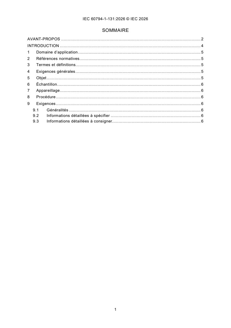 IEC 60794-1-131:2026 IEC 60794-1-131:2026 - Câbles à fibres optiques - Partie 1-131: Spécification générique - Procédures fondamentales d’essais des câbles optiques - Méthodes d’essais mécaniques - Essai de jeu interne du microconduit, Méthode E31
Released:7. 01. 2026
Isbn:9782832709627 - Page 3 preview