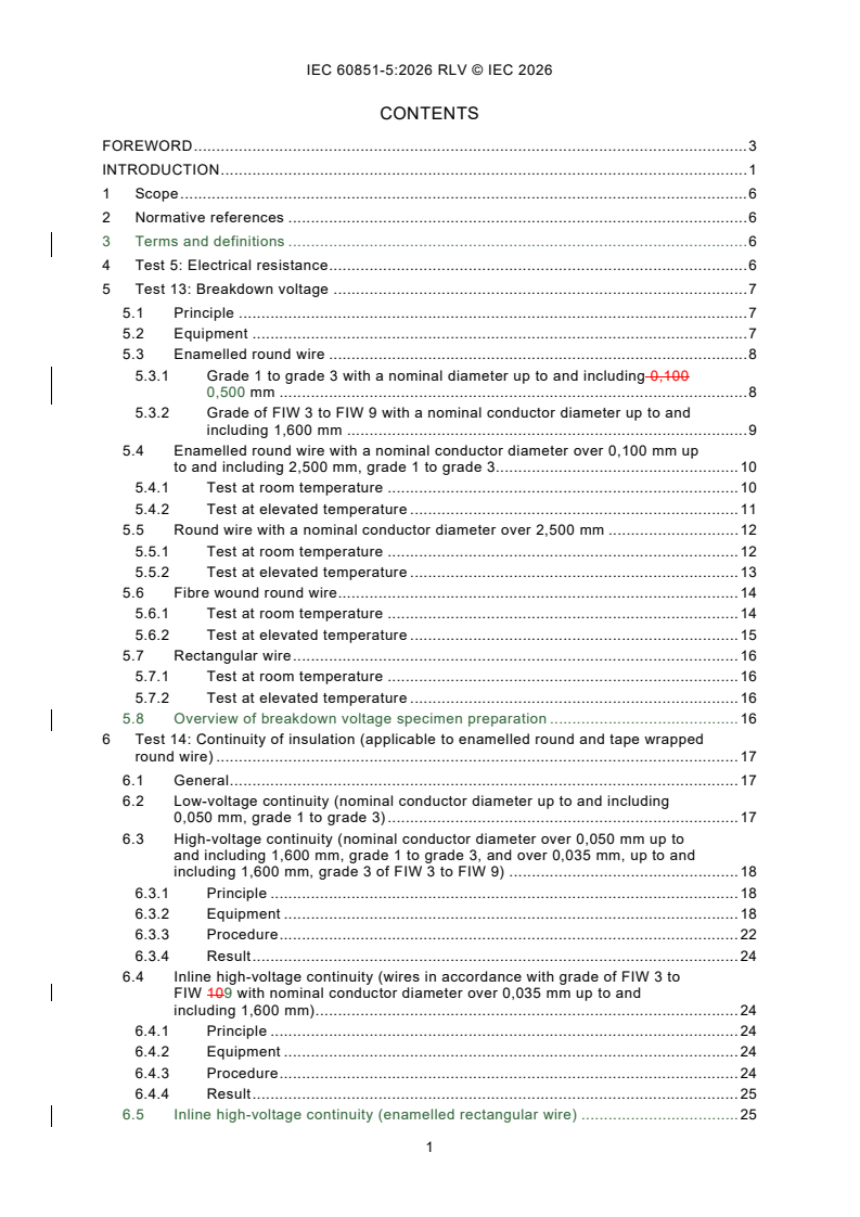 IEC 60851-5:2026 REDLINE IEC 60851-5:2026 RLV - Winding wires - Test methods - Part 5: Electrical properties - Page 3 preview