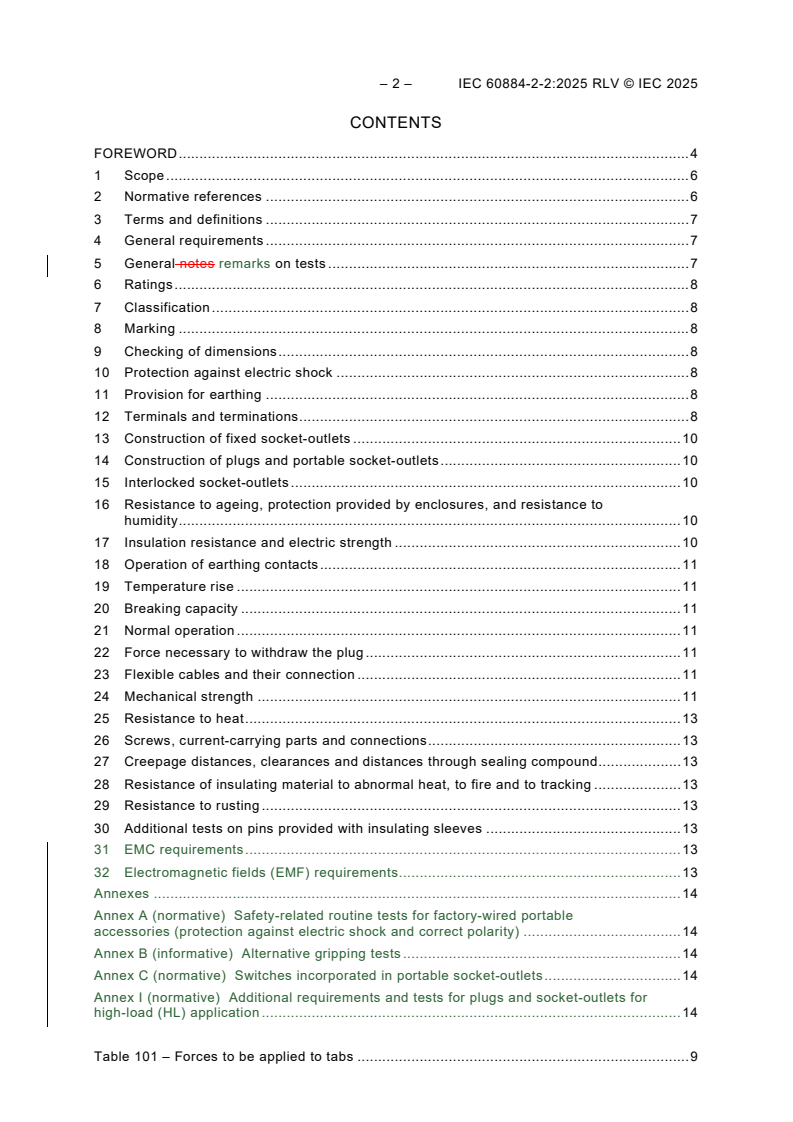IEC 60884-2-2:2025 IEC 60884-2-2:2025 RLV - Plugs and socket-outlets for household and similar purposes - Part 2-2: Particular requirements for socket-outlets for appliances - Page 4 preview
