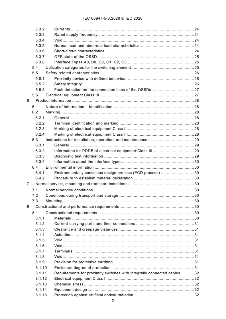 IEC 60947-5-3:2026 iec60947-5-3{ed3.0}en - Low-voltage switchgear and controlgear - Part 5-3: Control circuit devices and switching elements - Requirements for proximity devices with defined behaviour under fault conditions (PDDB) - Page 4 preview