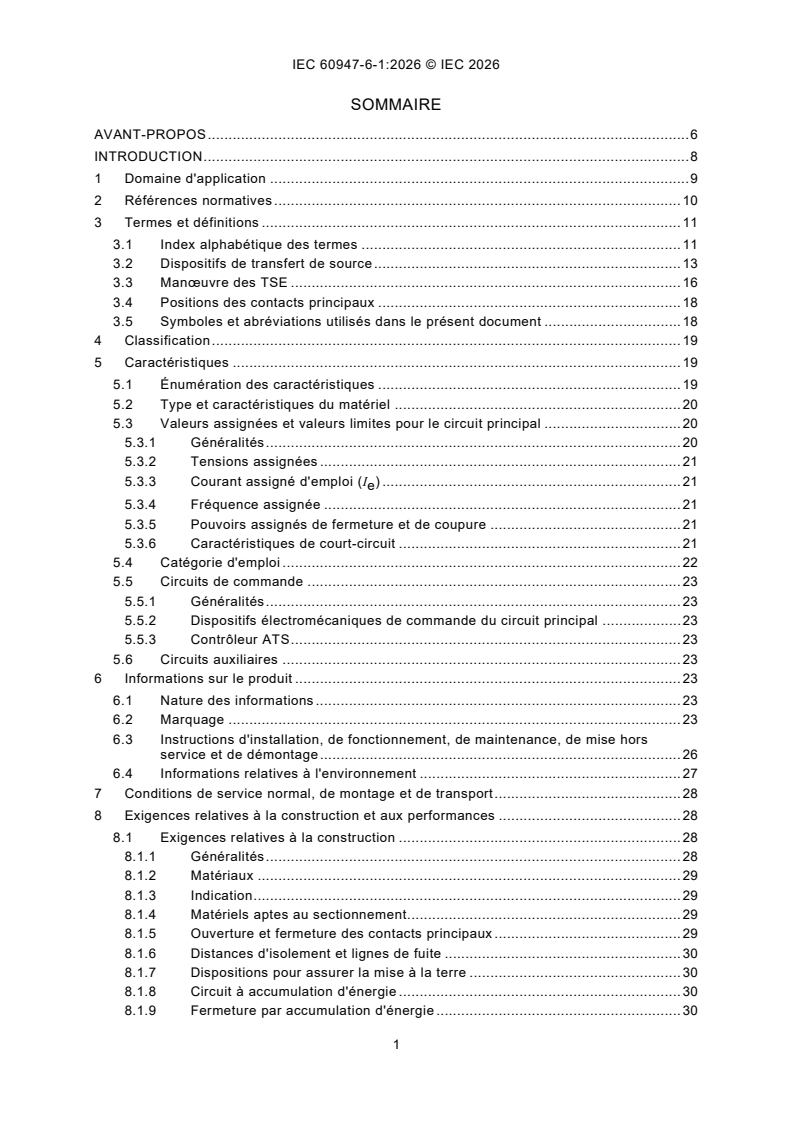 IEC 60947-6-1:2026 IEC 60947-6-1:2026 - Appareillage à basse tension - Partie 6-1: Matériels à fonctions multiples - Équipement de transfert de source - Page 3 preview