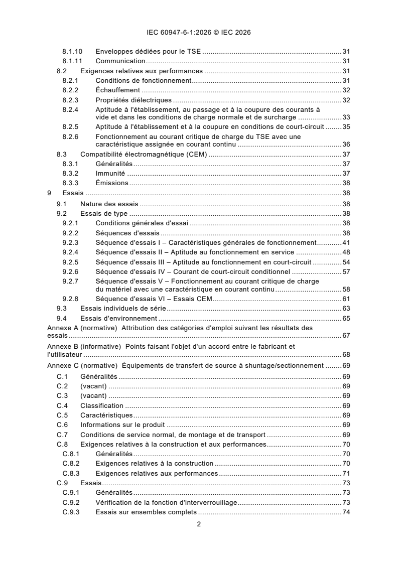 IEC 60947-6-1:2026 IEC 60947-6-1:2026 - Appareillage à basse tension - Partie 6-1: Matériels à fonctions multiples - Équipement de transfert de source - Page 4 preview