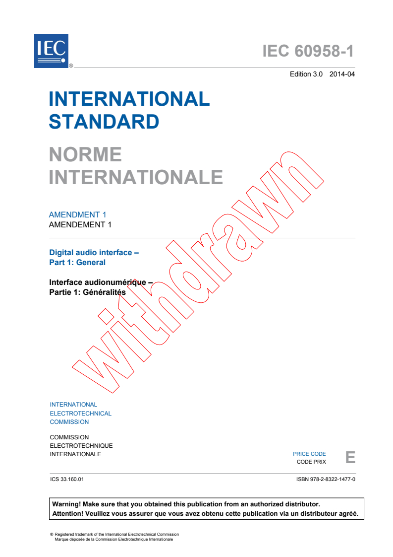 IEC 60958-1:2008/AMD1:2014 IEC 60958-1:2008/AMD1:2014 - Amendment 1 - Digital audio interface - Part 1: General - Page 3 preview