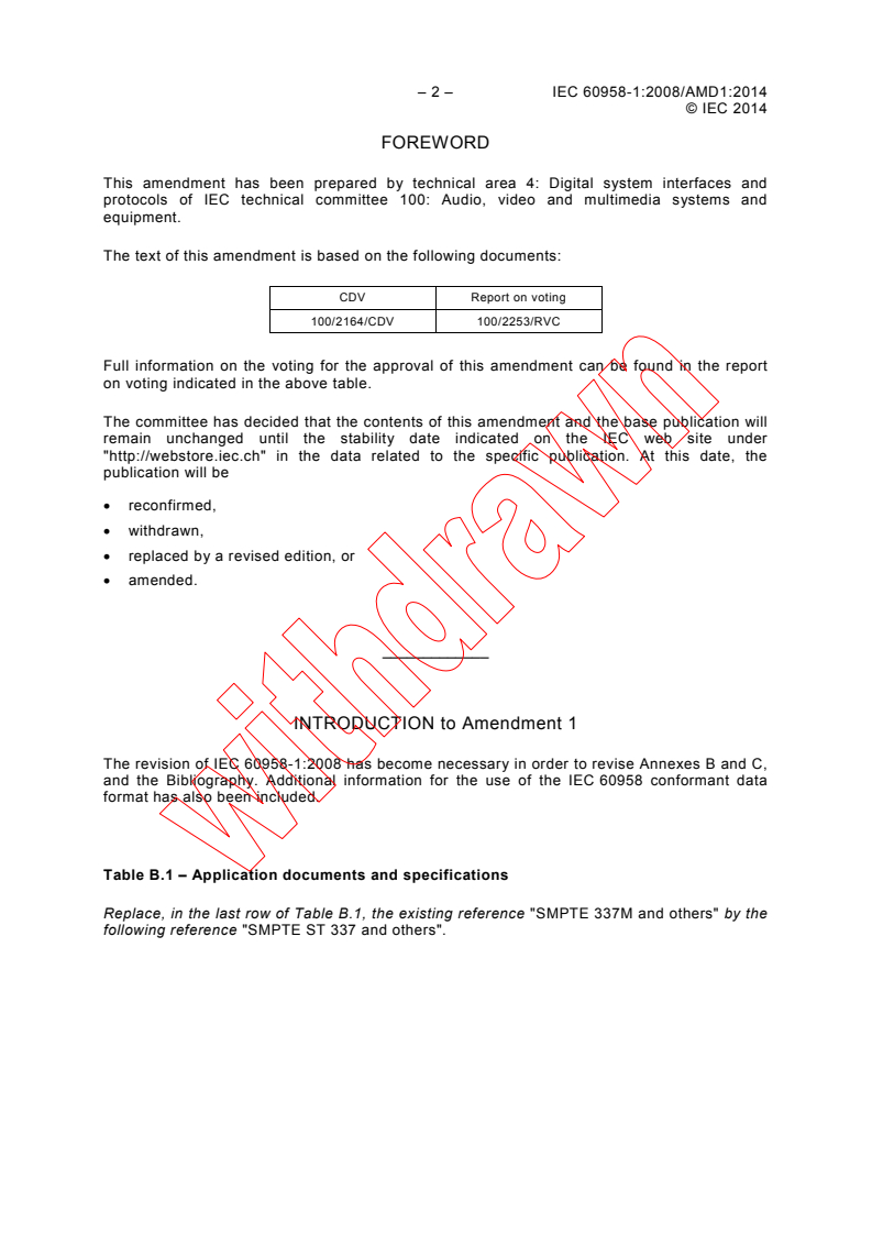 IEC 60958-1:2008/AMD1:2014 IEC 60958-1:2008/AMD1:2014 - Amendment 1 - Digital audio interface - Part 1: General - Page 4 preview