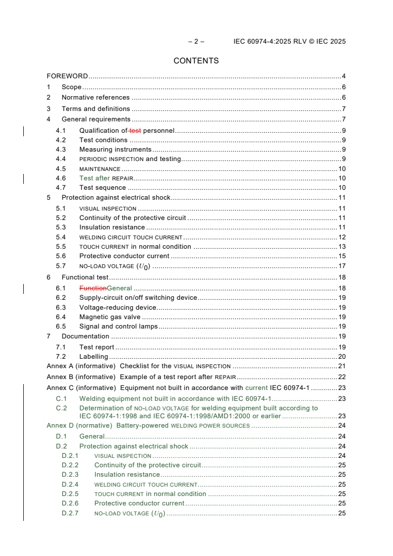 IEC 60974-4:2025 REDLINE IEC 60974-4:2025 RLV - Arc welding equipment - Part 4: Periodic inspection and testing/3/2025 - Page 3 preview