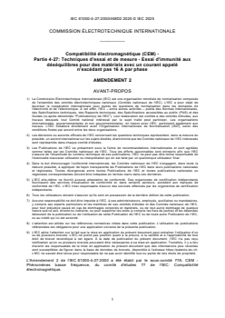 IEC 61000-4-27:2000/AMD2:2025 - Amendement 2 - Compatibilité électromagnétique (CEM) - Partie 4-27: Techniques d'essai et de mesure - Essai d'immunité aux déséquilibres
Released:16. 09. 2025
Isbn:9782832706756 - Page 3 preview