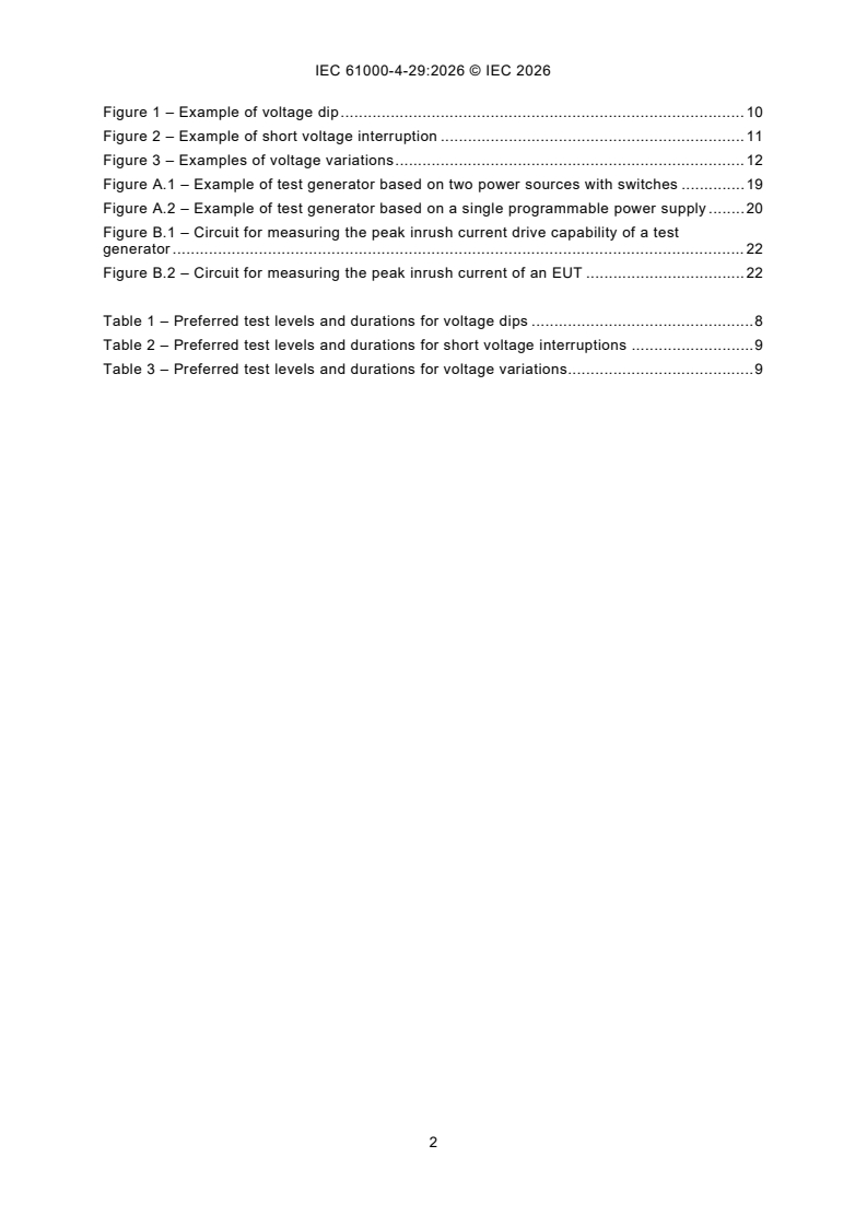 IEC 61000-4-29:2026 IEC 61000-4-29:2026 - Electromagnetic compatibility (EMC) - Part 4-29: Testing and measurement techniques - Voltage dips, short interruptions and voltage variations on d.c. input power port immunity tests - Page 4 preview