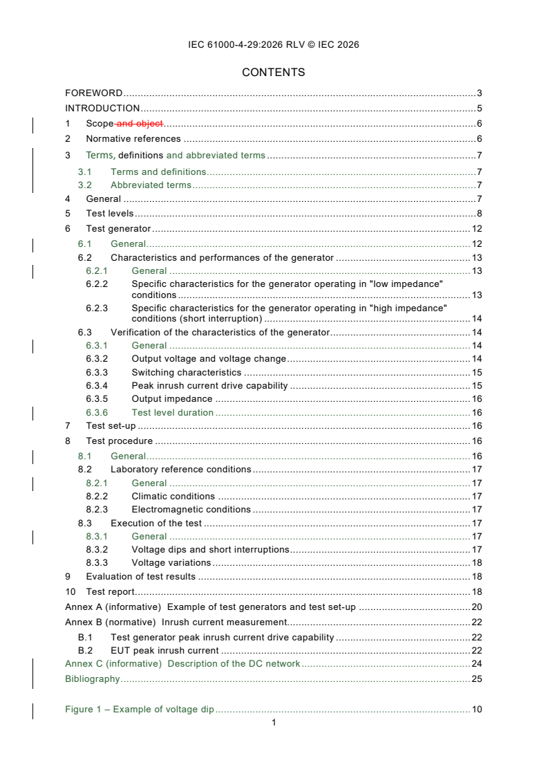 IEC 61000-4-29:2026 REDLINE IEC 61000-4-29:2026 RLV - Electromagnetic compatibility (EMC) - Part 4-29: Testing and measurement techniques - Voltage dips, short interruptions and voltage variations on d.c. input power port immunity tests - Page 3 preview