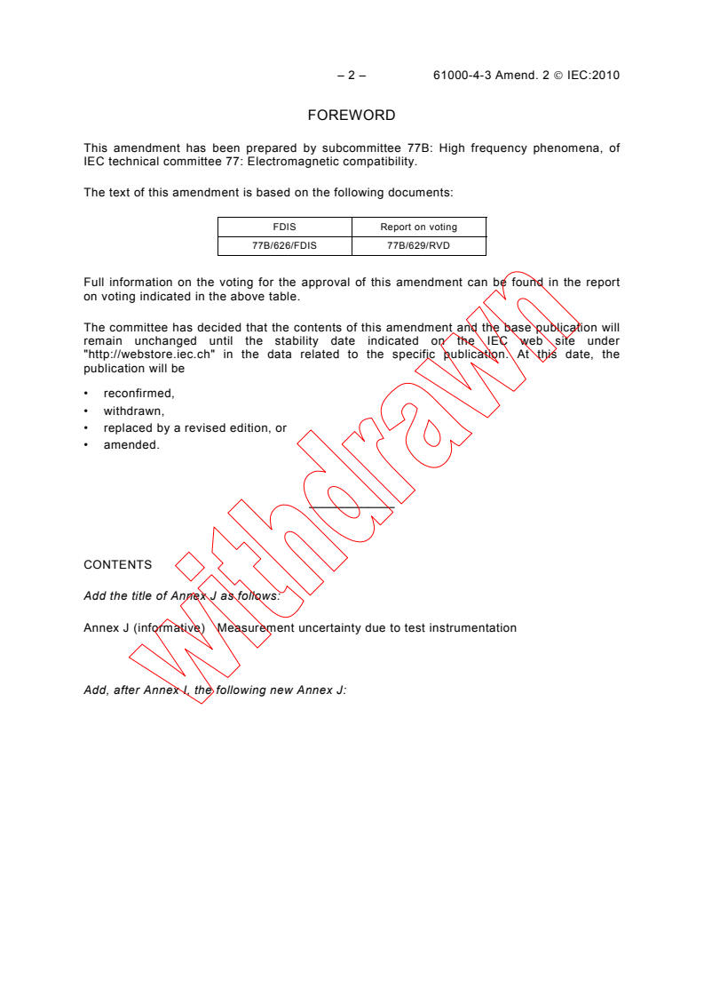 IEC 61000-4-3:2006/AMD2:2010 IEC 61000-4-3:2006/AMD2:2010 - Amendment 2 - Electromagnetic compatibility (EMC) - Part 4-3: Testing and measurement techniques - Radiated, radio-frequency, electromagnetic field immunity test - Page 4 preview
