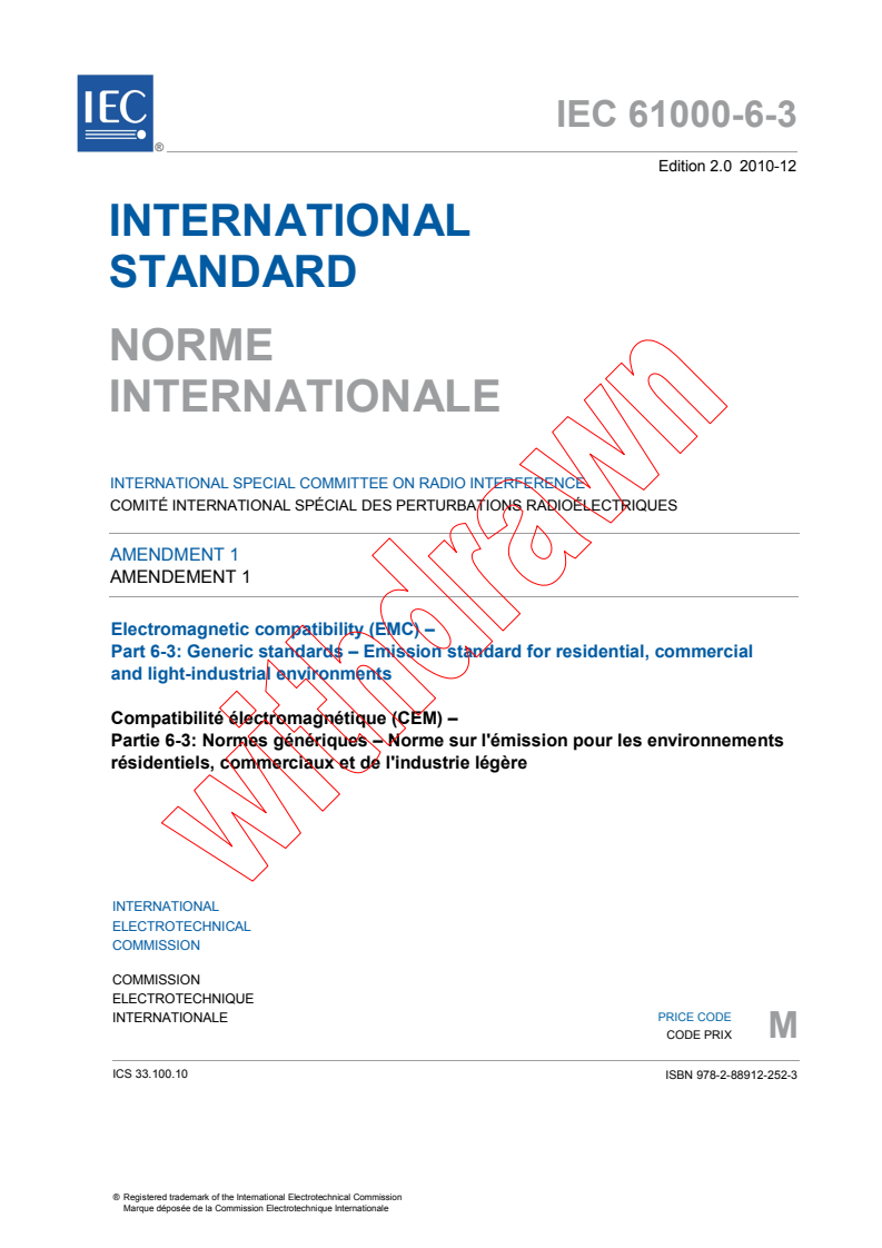 IEC 61000-6-3:2006/AMD1:2010 IEC 61000-6-3:2006/AMD1:2010 - Amendment 1 - Electromagnetic compatibility (EMC) - Part 6-3: Generic standards - Emission standard for residential, commercial and light-industrial environments - Page 3 preview