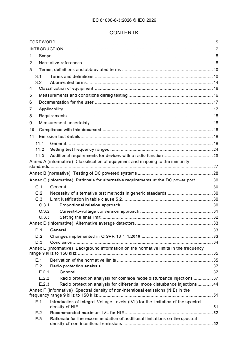 IEC 61000-6-3:2026 IEC 61000-6-3:2026 - Electromagnetic compatibility (EMC) - Part 6-3: Generic standards - Emission standard for equipment in residential locations - Page 3 preview