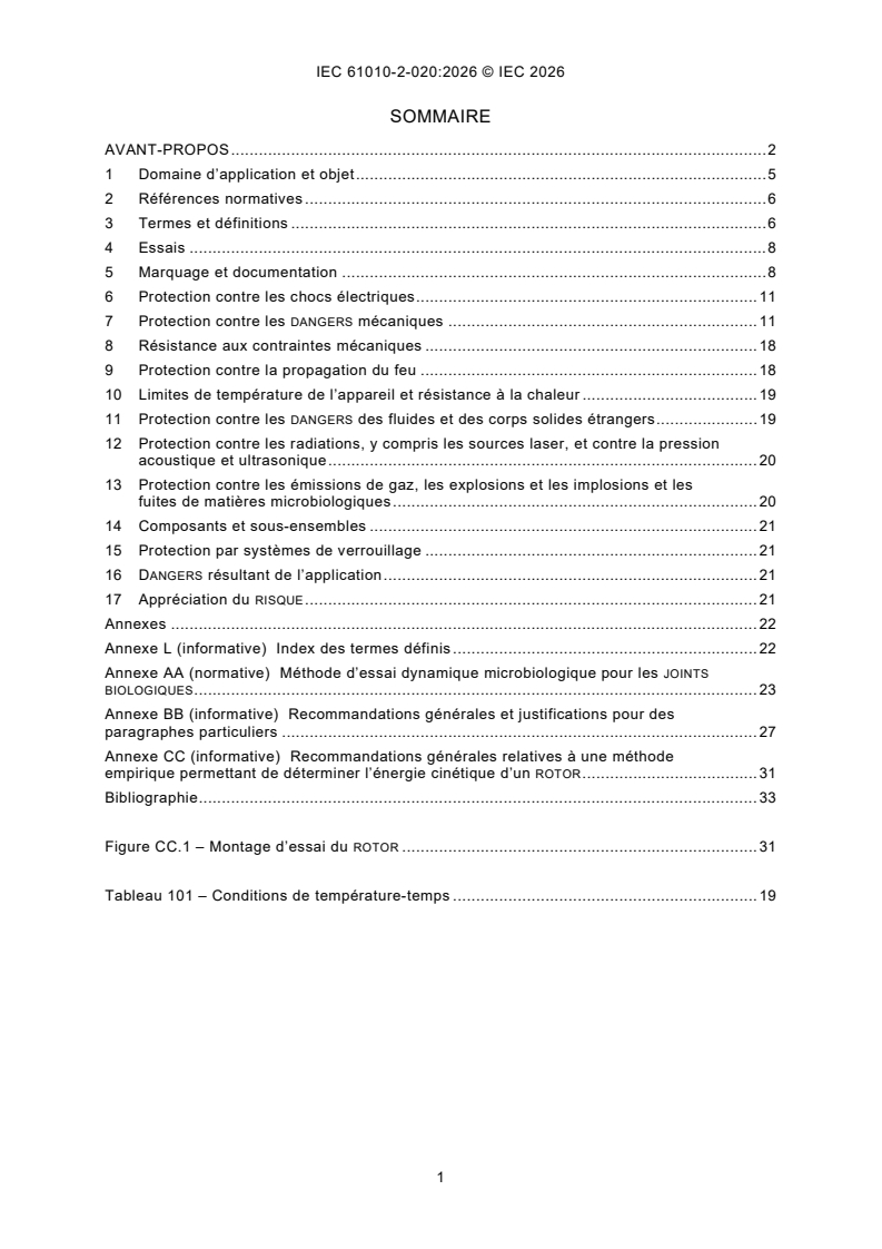 IEC 61010-2-020:2026 iec61010-2-020{ed4.0}fr - Exigences de sécurité pour appareils électriques de mesurage, de régulation et de laboratoire - Partie 2-020: Exigences particulières pour centrifugeuses de laboratoire - Page 3 preview