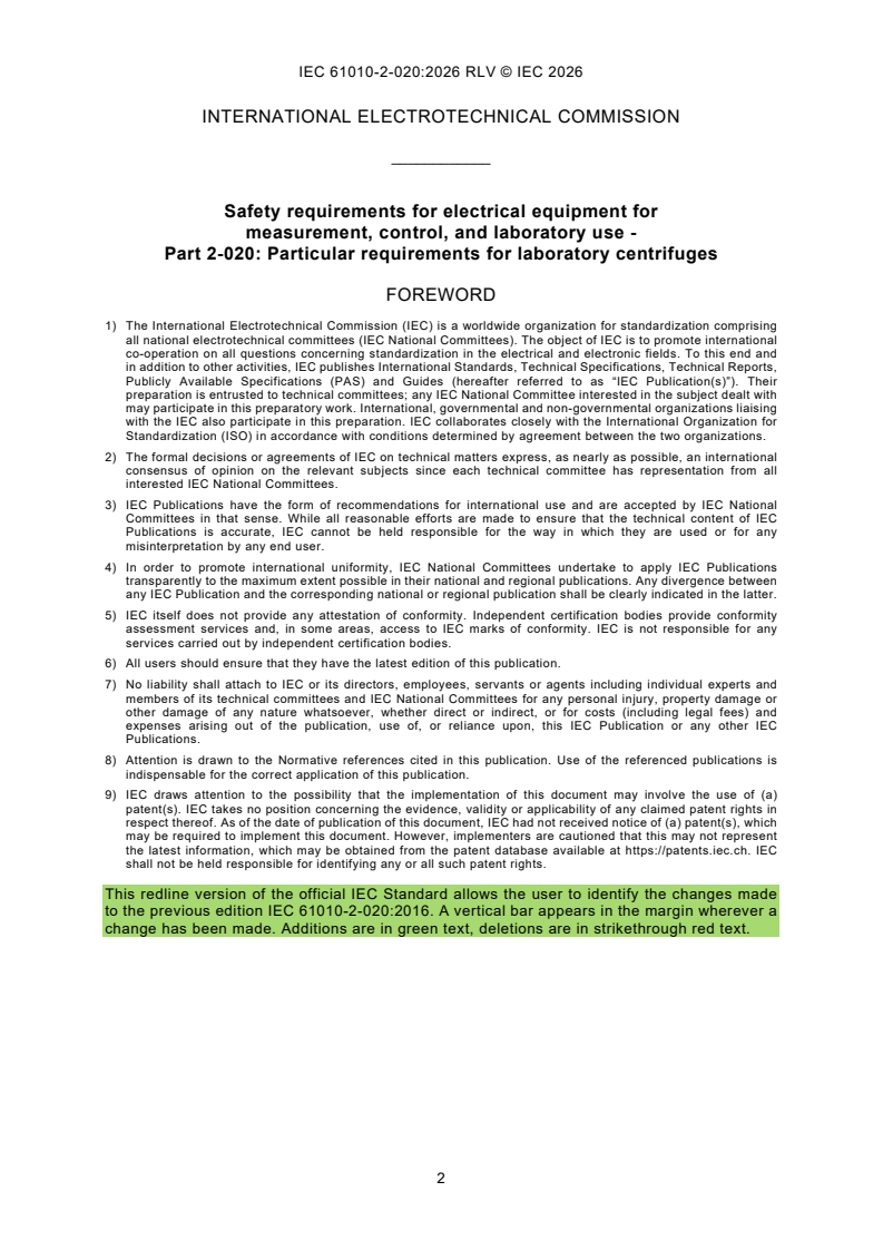 IEC 61010-2-020:2026 REDLINE IEC 61010-2-020:2026 RLV - Safety requirements for electrical equipment for measurement, control, and laboratory use - Part 2-020: Particular requirements for laboratory centrifuges - Page 4 preview