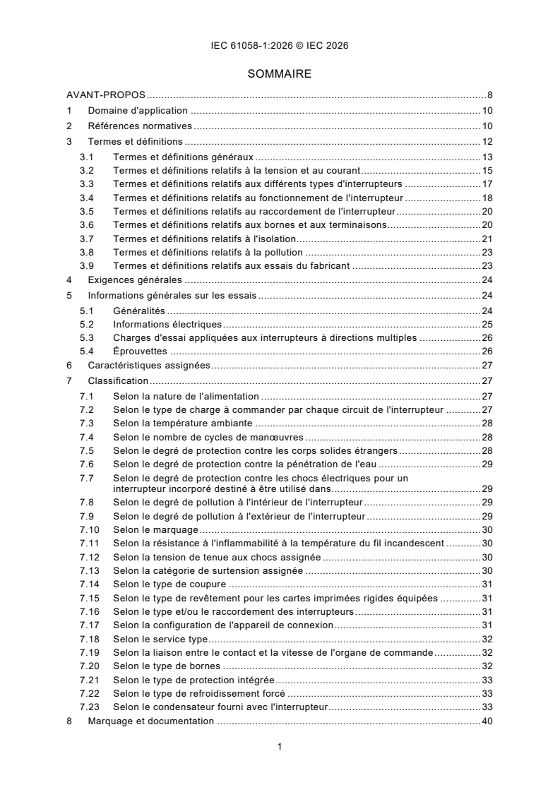 IEC 61058-1:2026 IEC 61058-1:2026 - Interrupteurs pour appareils - Partie 1: Exigences générales - Page 3 preview
