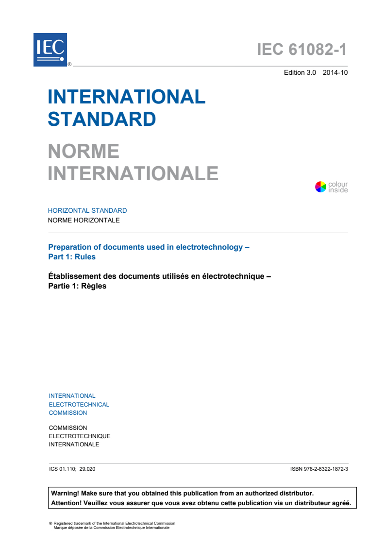 IEC 61082-1:2014 IEC 61082-1:2014 - Preparation of documents used in electrotechnology - Part 1: Rules
Released:10/28/2014 - Page 3 preview