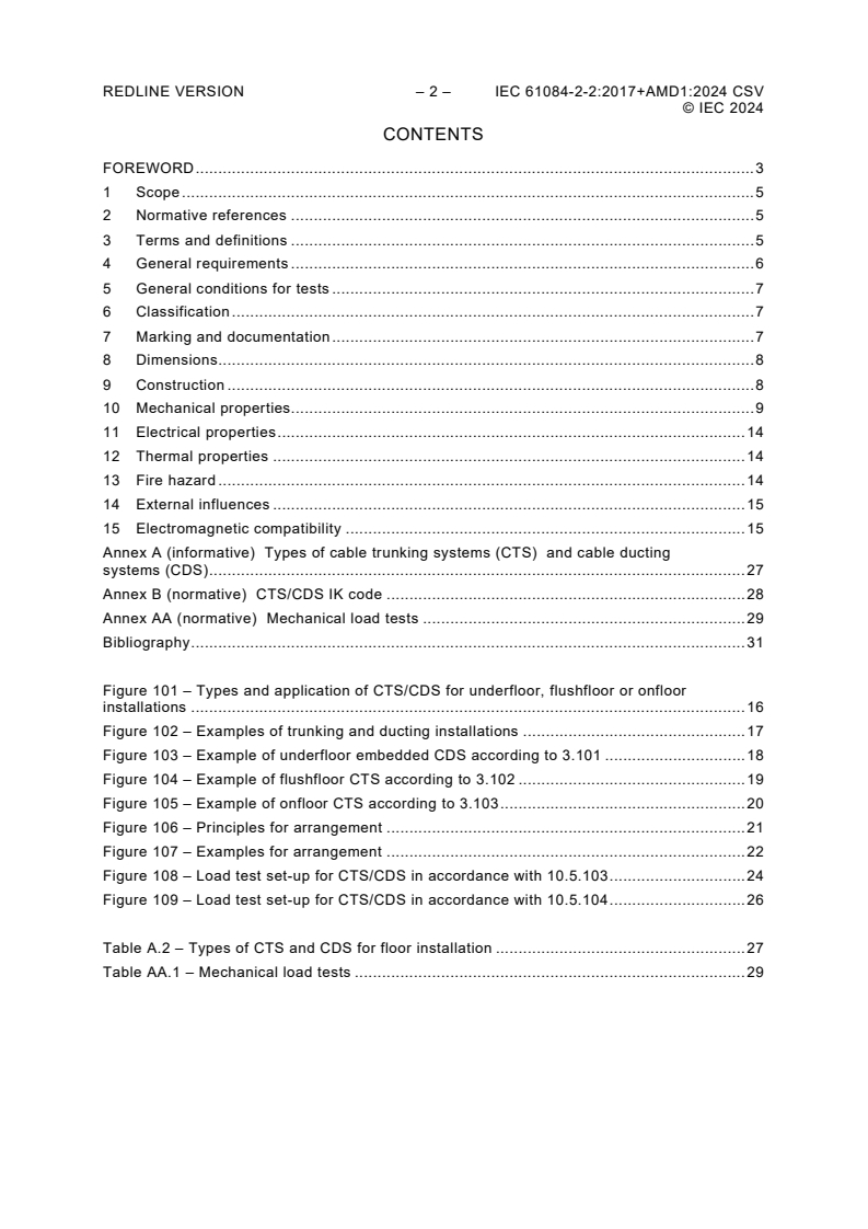 IEC 61084-2-2:2017 IEC 61084-2-2:2017+AMD1:2024 CSV - Cable trunking systems and cable ducting systems for electrical installations - Part 2-2: Particular requirements - Cable trunking systems and cable ducting systems intended for mounting underfloor, flushfloor, or onfloor
Released:3/7/2024 - Page 4 preview