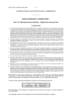 IEC 61169-1-9:2025 - Radio-frequency connectors – Part 1-9: Mechanical test methods – Safety wire hole pull-out
Released:14. 05. 2025
Isbn:9782832704172 - Page 4 preview