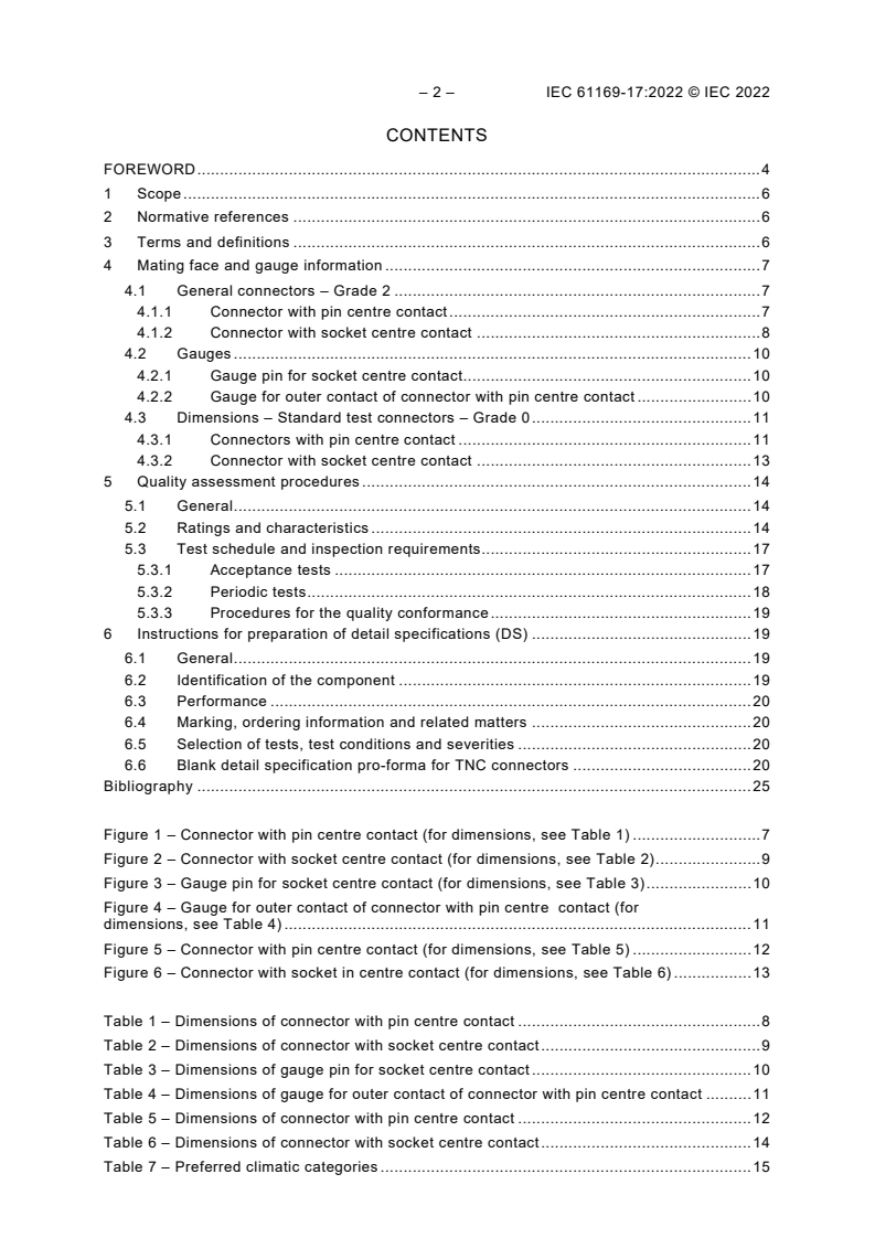 IEC 61169-17:2022 IEC 61169-17:2022 - Radio-frequency connectors - Part 17: Sectional specification for RF coaxial connectors with inner diameter of outer conductor 6,5 mm (0,256 in) with screw coupling - Characteristic impedance 50 ohms (Type TNC)
Released:3/4/2022 - Page 4 preview