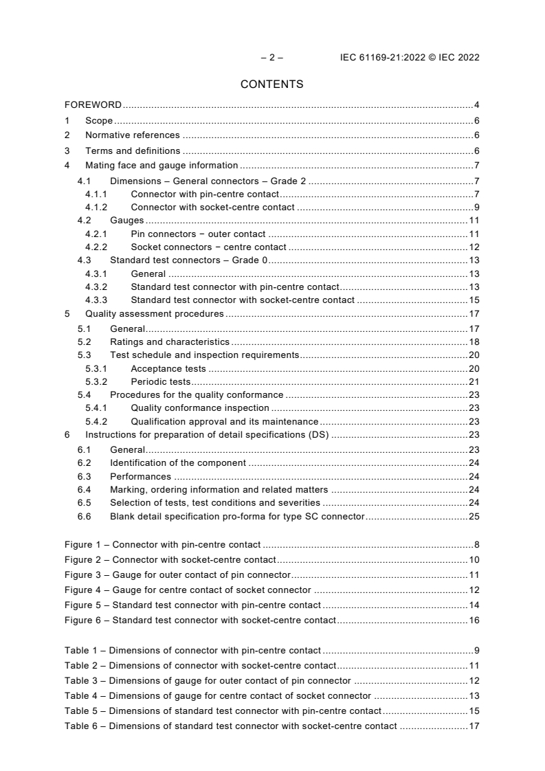 IEC 61169-21:2022 IEC 61169-21:2022 - Radio-frequency connectors - Part 21: Sectional specification for RF connectors with inner diameter of outer conductor 9,5 mm (0,374 in) with screw coupling - Characteristic impedance 50 ohms (Type SC)
Released:2/18/2022 - Page 4 preview