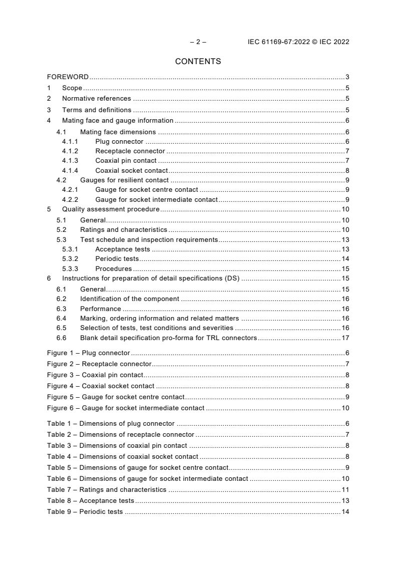 IEC 61169-67:2022 IEC 61169-67:2022 - Radio frequency connectors - Part 67: Sectional specification for series TRL threaded triaxial connectors
Released:2/18/2022 - Page 4 preview
