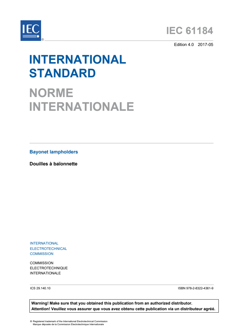 IEC 61184:2017 IEC 61184:2017 - Bayonet lampholders
Released:5/22/2017 - Page 3 preview