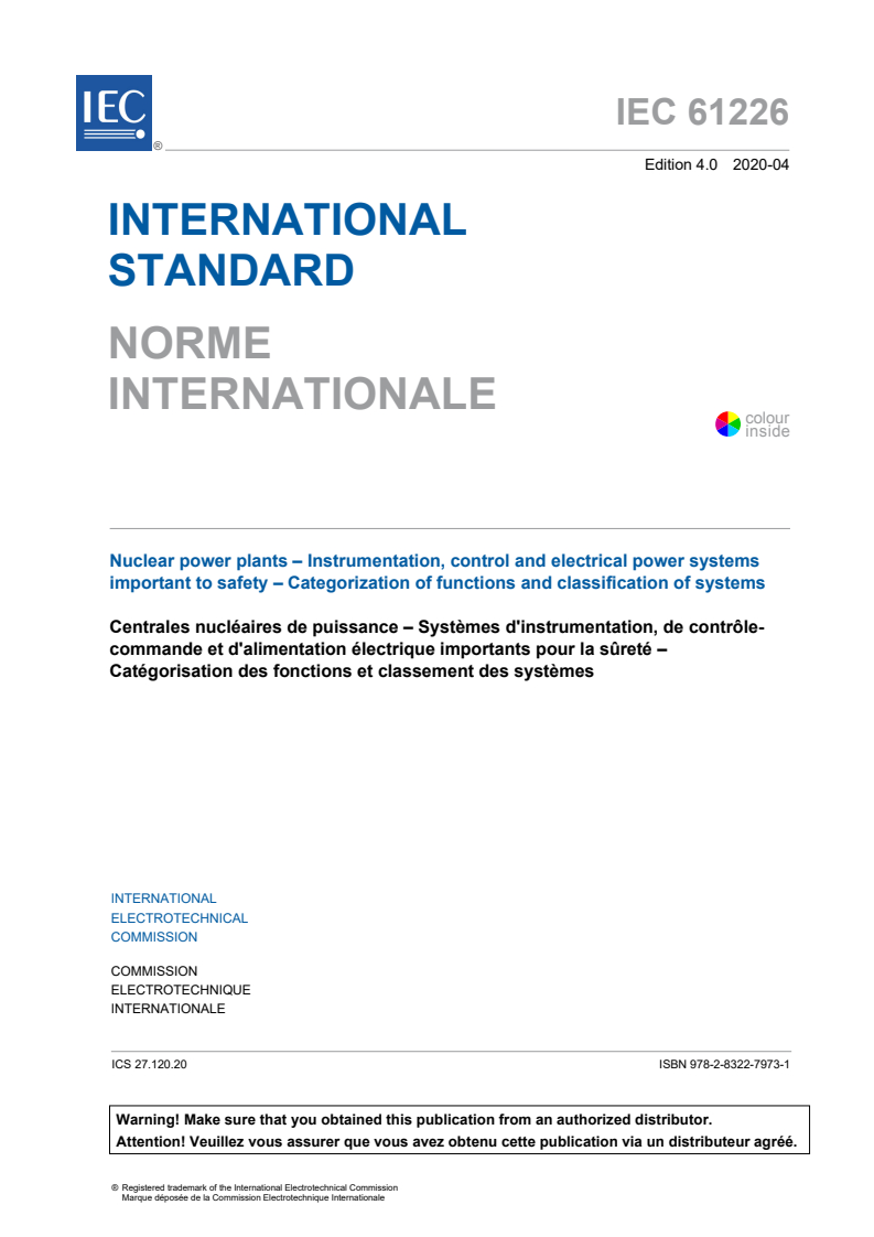 IEC 61226:2020 IEC 61226:2020 - Nuclear power plants - Instrumentation, control and electrical power systems important to safety - Categorization of functions and classification of systems
Released:4/29/2020 - Page 3 preview