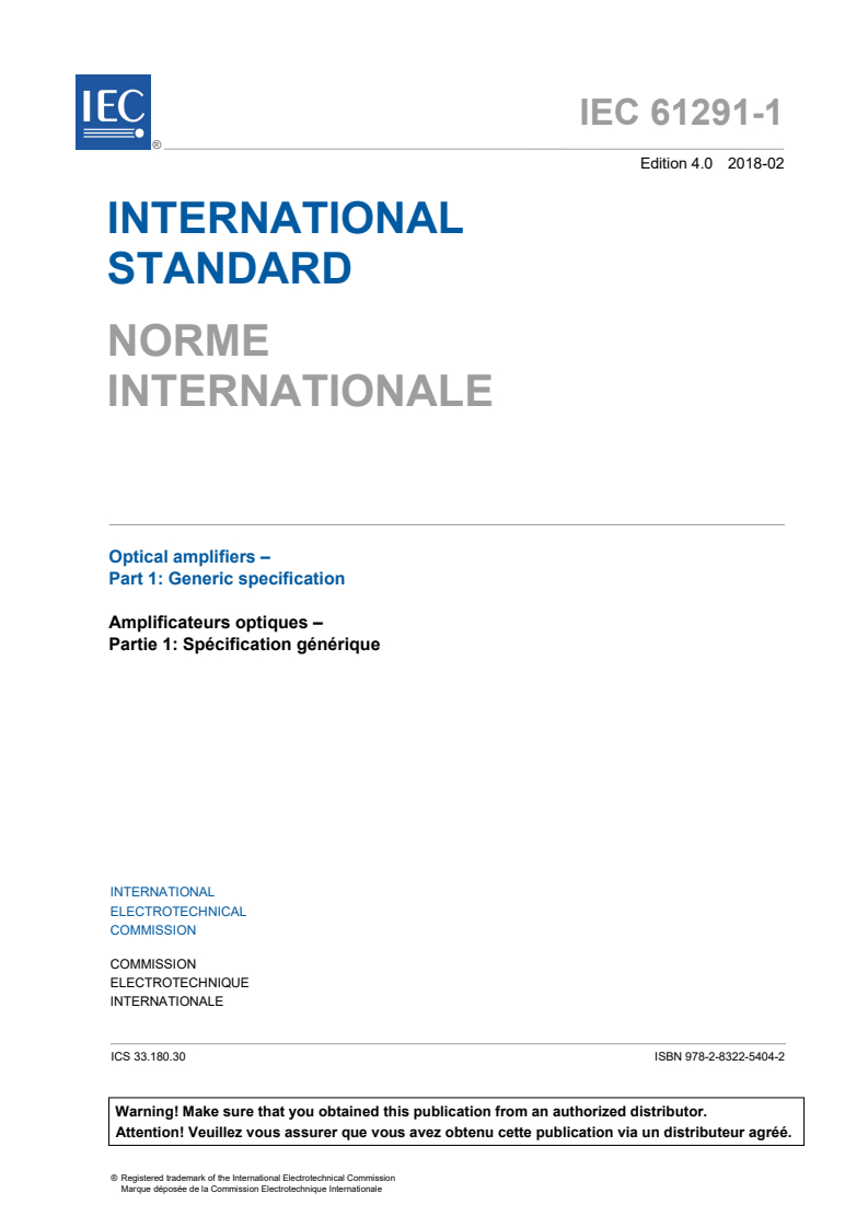 IEC 61291-1:2018 IEC 61291-1:2018 - Optical amplifiers - Part 1: Generic specification
Released:2/20/2018 - Page 3 preview