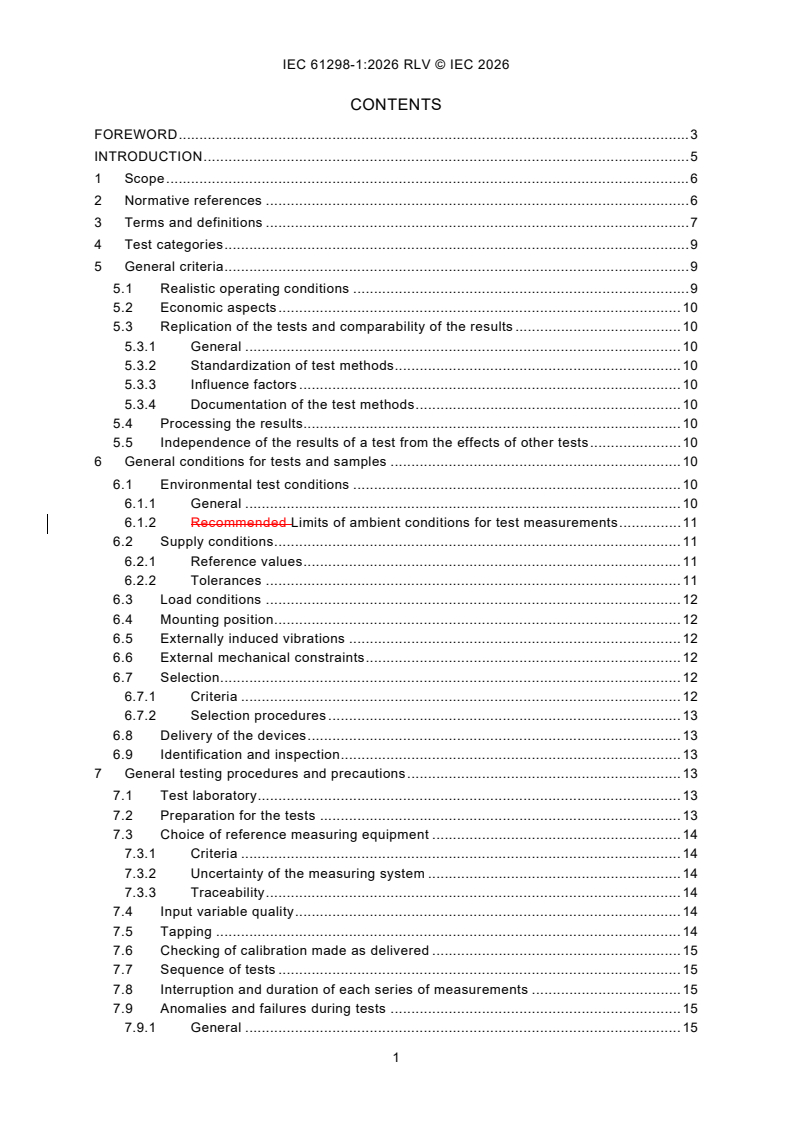 IEC 61298-1:2026 REDLINE IEC 61298-1:2026 RLV - Process measurement and control devices - General methods and procedures for evaluating performance - Part 1: General considerations - Page 3 preview