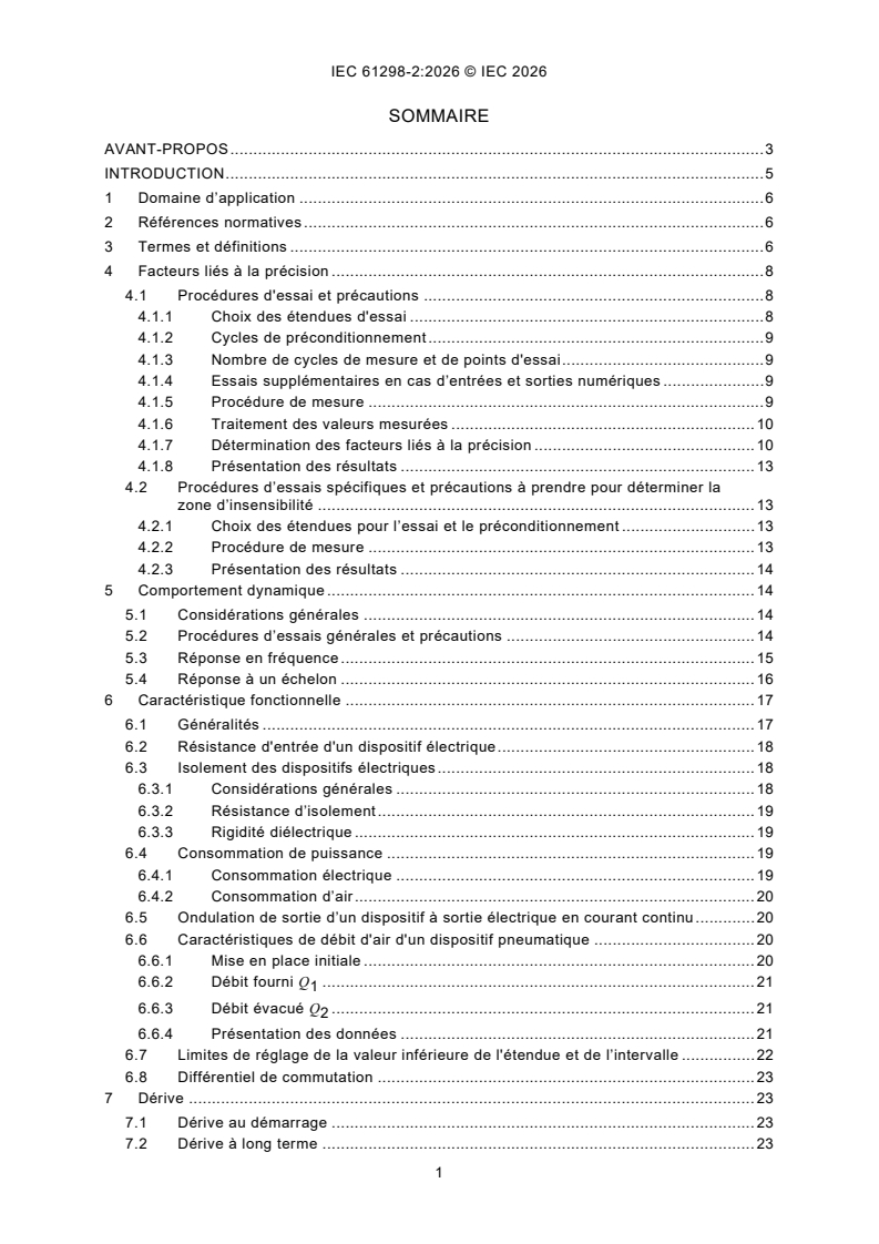 IEC 61298-2:2026 IEC 61298-2:2026 - Dispositifs de mesure et de commande de processus - Méthodes et procédures générales d'évaluation des performances - Partie 2: Essais dans les conditions de référence - Page 3 preview