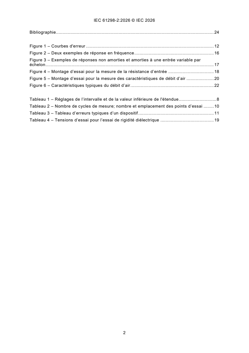 IEC 61298-2:2026 IEC 61298-2:2026 - Dispositifs de mesure et de commande de processus - Méthodes et procédures générales d'évaluation des performances - Partie 2: Essais dans les conditions de référence - Page 4 preview