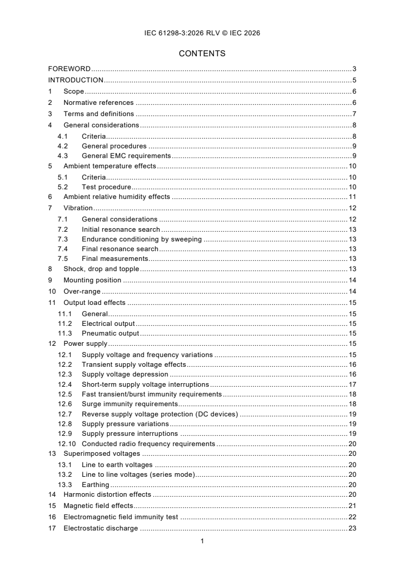 IEC 61298-3:2026 REDLINE IEC 61298-3:2026 RLV - Process measurement and control devices - General methods and procedures for evaluating performance - Part 3: Tests for the effects of influence quantities - Page 3 preview