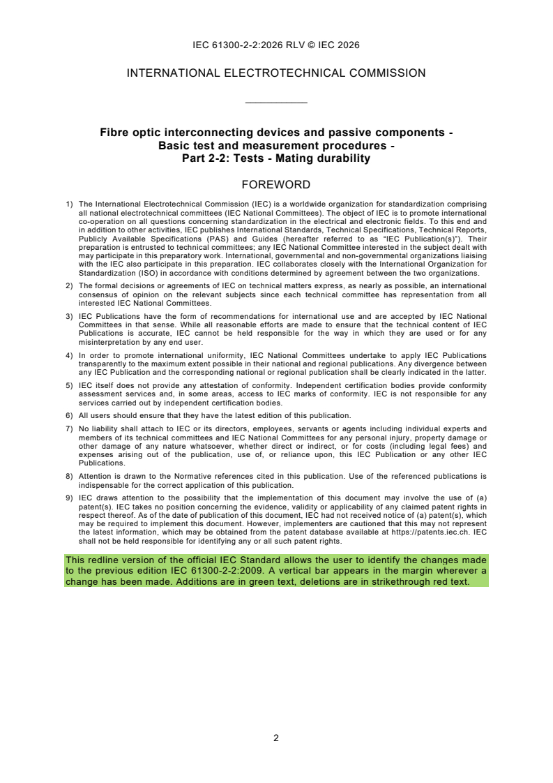 IEC 61300-2-2:2026 REDLINE IEC 61300-2-2:2026 RLV - Fibre optic interconnecting devices and passive components - Basic test and measurement procedures - Part 2-2: Tests - Mating durability - Page 4 preview
