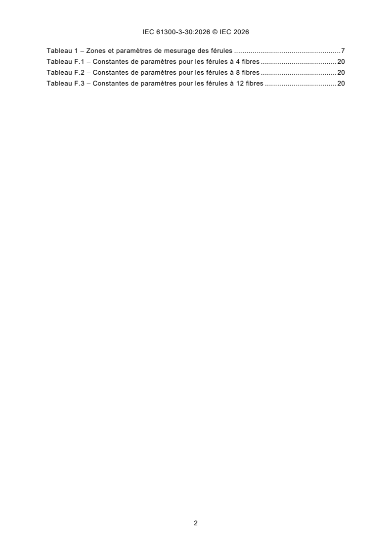 IEC 61300-3-30:2026 IEC 61300-3-30:2026 - Dispositifs d'interconnexion et composants passifs fibroniques - Procédures fondamentales d'essais et de mesures - Partie 3-30: Examens et mesures - Géométrie de la surface de terminaison de la férule rectangulaire - Page 4 preview