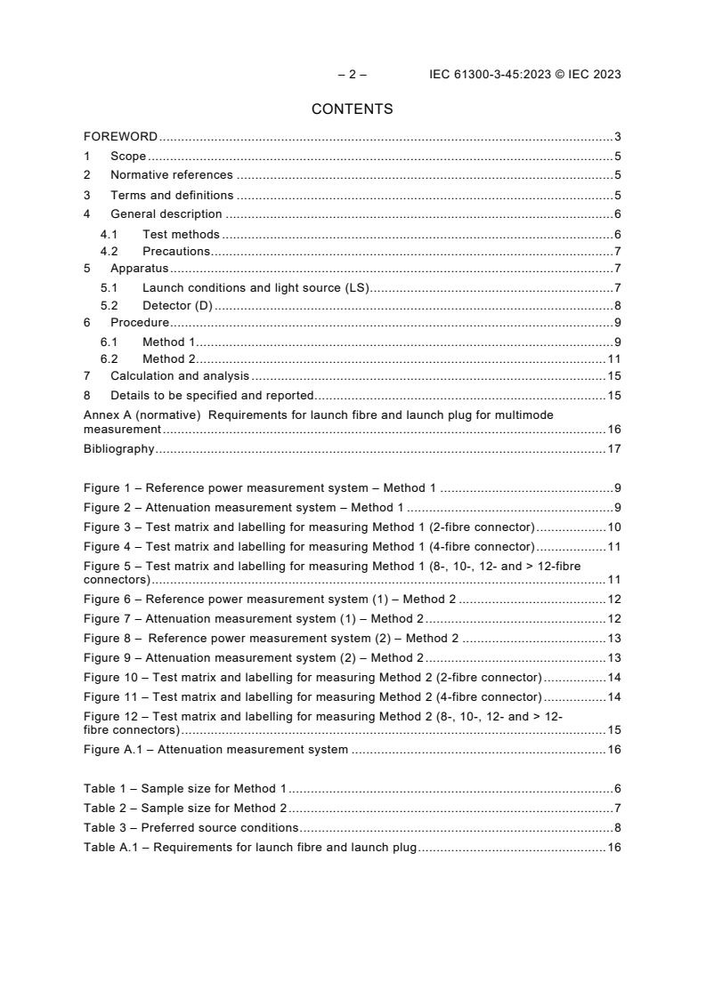 IEC 61300-3-45:2023 IEC 61300-3-45:2023 - Fibre optic interconnecting devices and passive components - Basic test and measurement procedures - Part 3-45: Examinations and measurements - Attenuation of random mated multi-fibre connectors
Released:6/27/2023 - Page 4 preview